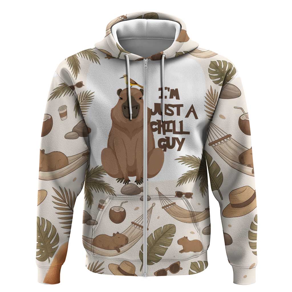 Chill Capybara Vibes Zip Hoodie with Hammock and Coconut Tropical Relaxed Style
