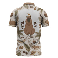 Chill Capybara Vibes Zipper Polo Shirt with Hammock and Coconut Tropical Relaxed Style