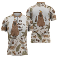 Chill Capybara Vibes Zipper Polo Shirt with Hammock and Coconut Tropical Relaxed Style