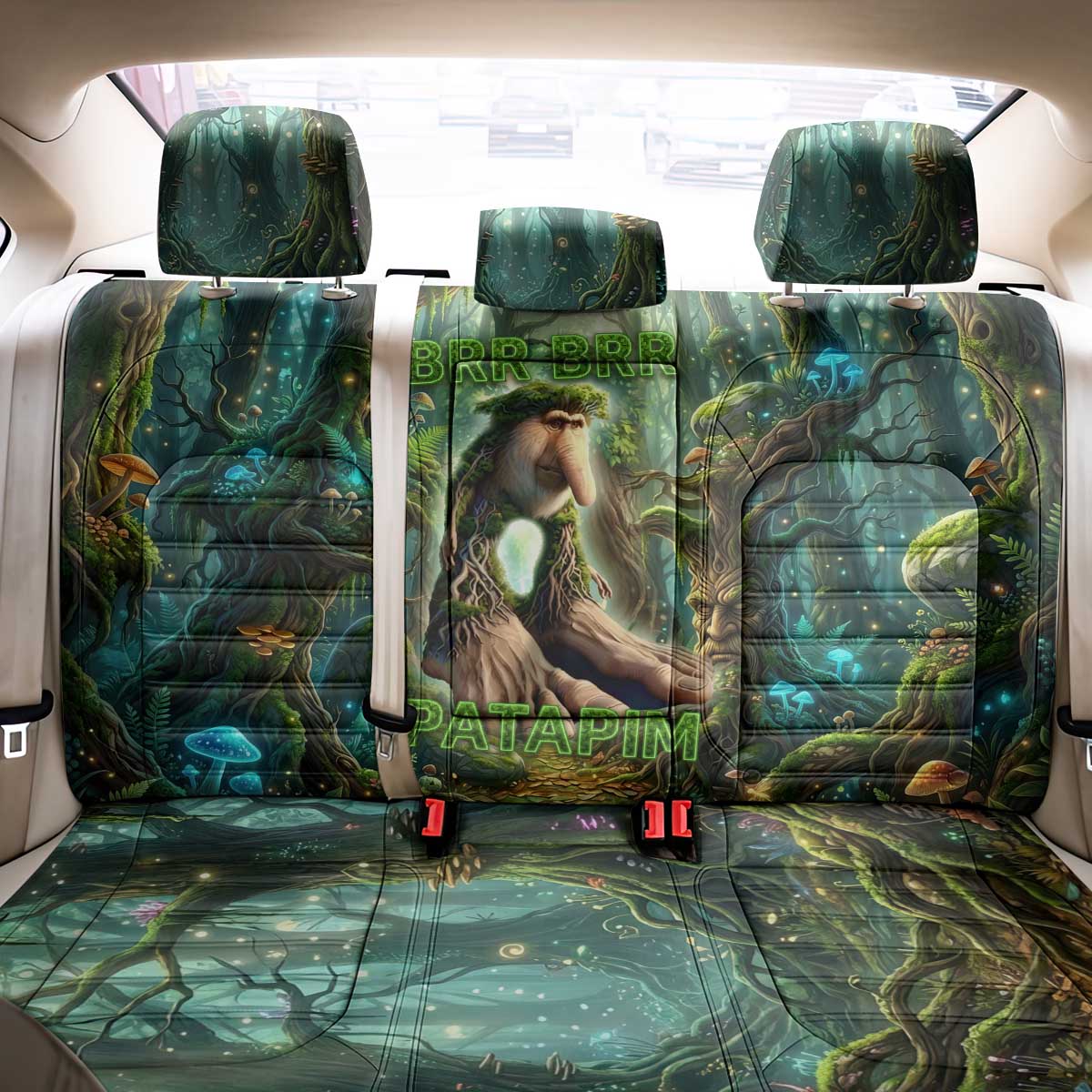 Brr Brr Patapim Back Car Seat Cover Glowing Heart and Magical Tree Roots in Enchanted Woods