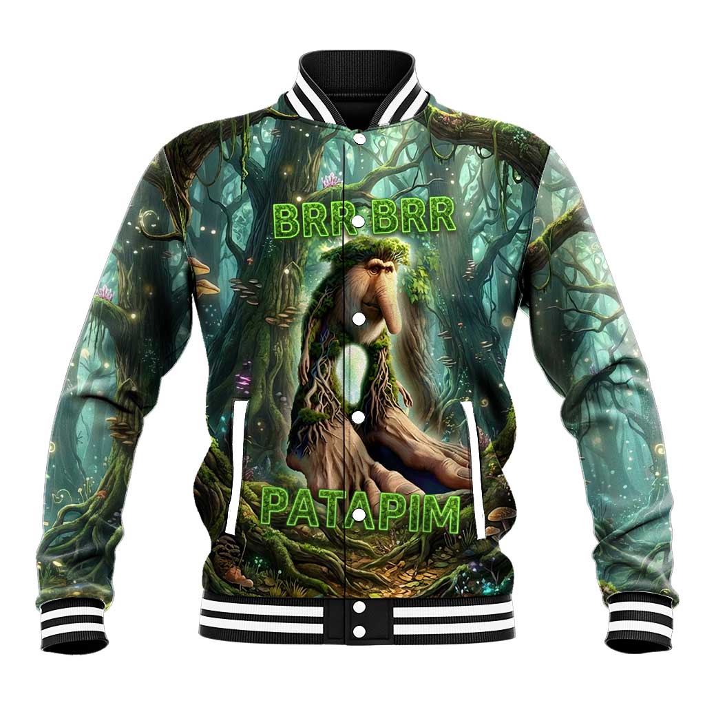 Brr Brr Patapim Baseball Jacket Glowing Heart and Magical Tree Roots in Enchanted Woods