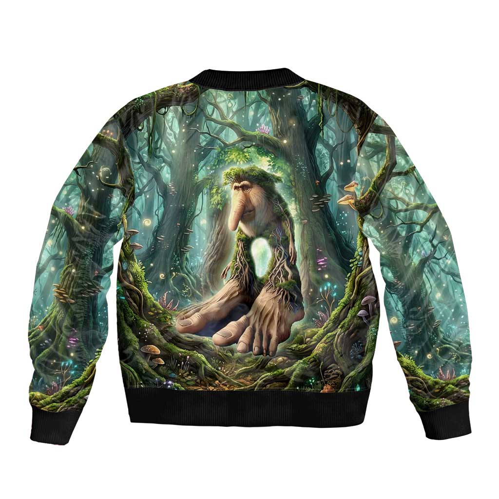 Brr Brr Patapim Bomber Jacket Glowing Heart and Magical Tree Roots in Enchanted Woods