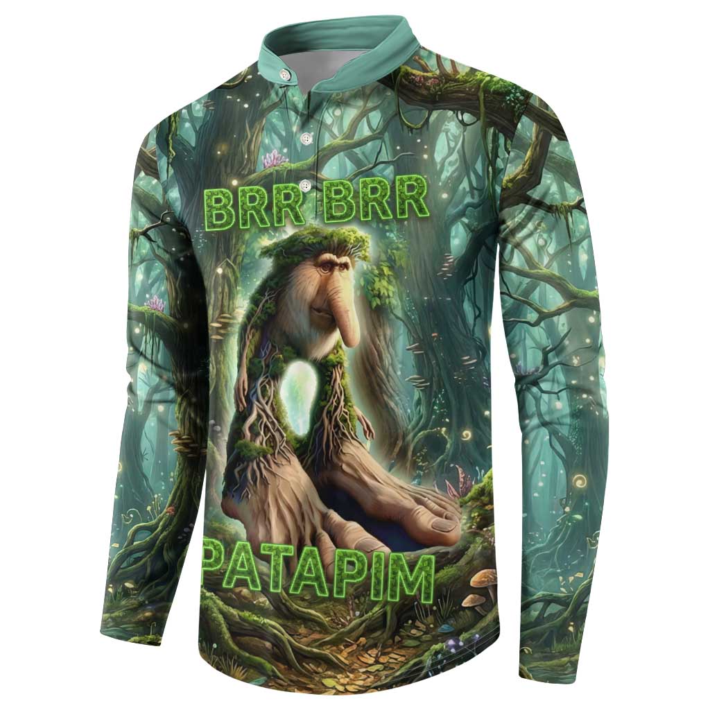 Brr Brr Patapim Button Sweatshirt Glowing Heart and Magical Tree Roots in Enchanted Woods