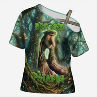 Brr Brr Patapim Cross Shoulder Shirt Glowing Heart and Magical Tree Roots in Enchanted Woods