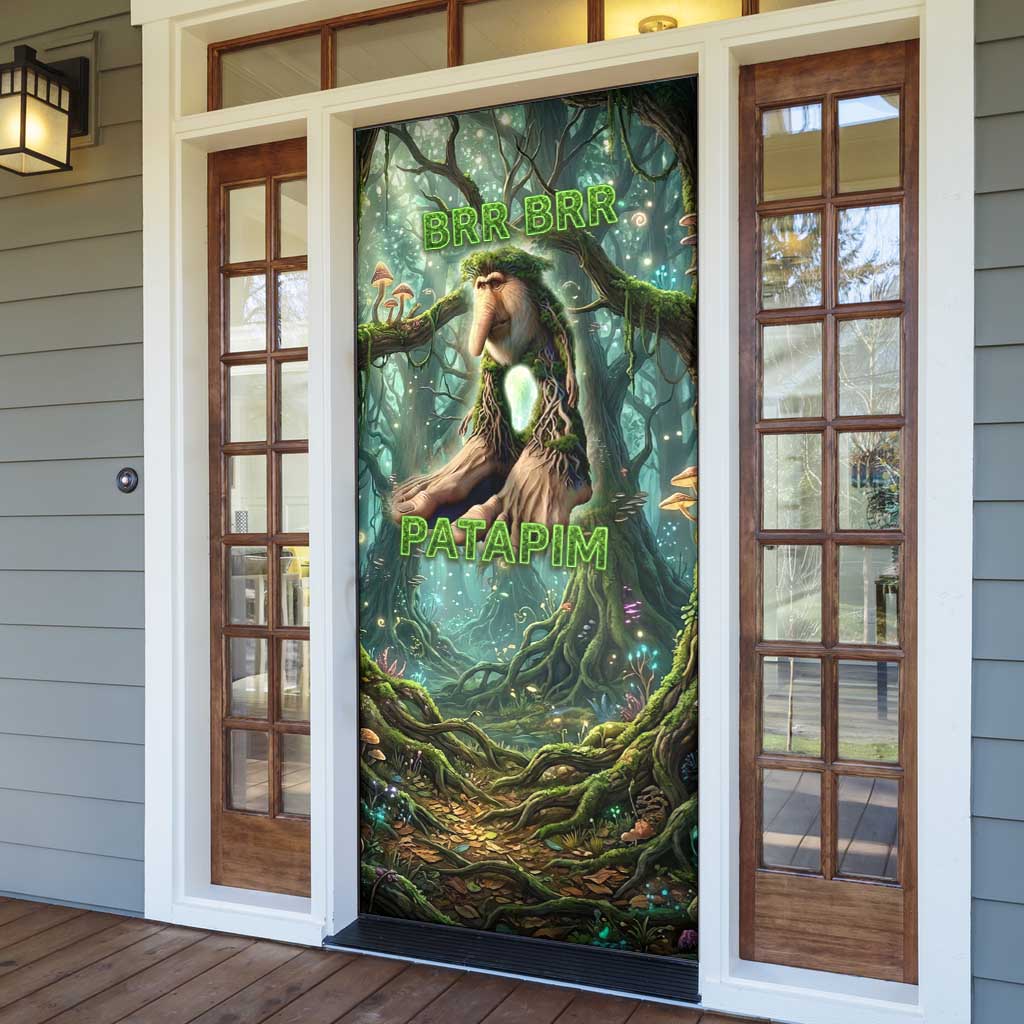 Brr Brr Patapim Door Cover Glowing Heart and Magical Tree Roots in Enchanted Woods