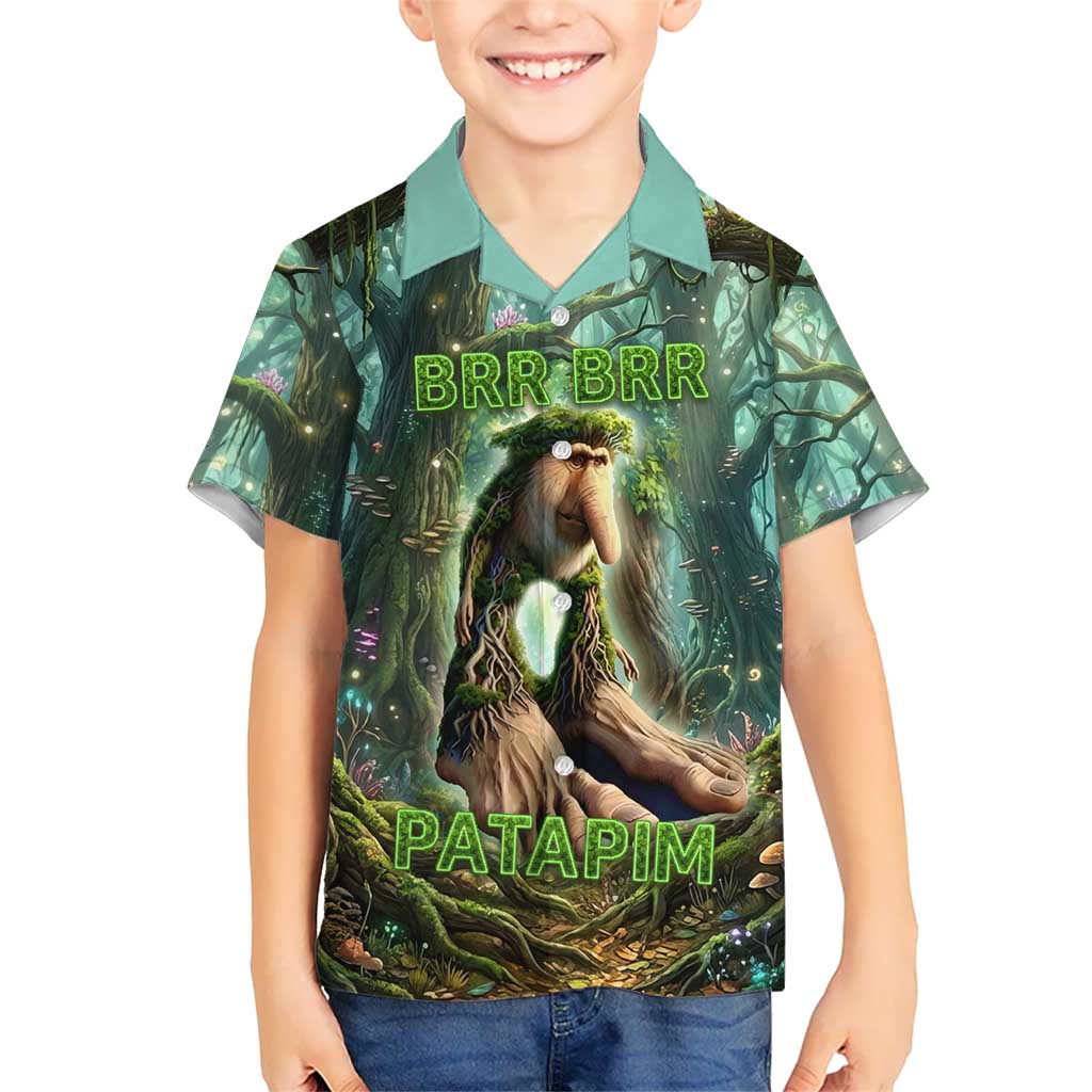 Brr Brr Patapim Kid Hawaiian Shirt Glowing Heart and Magical Tree Roots in Enchanted Woods