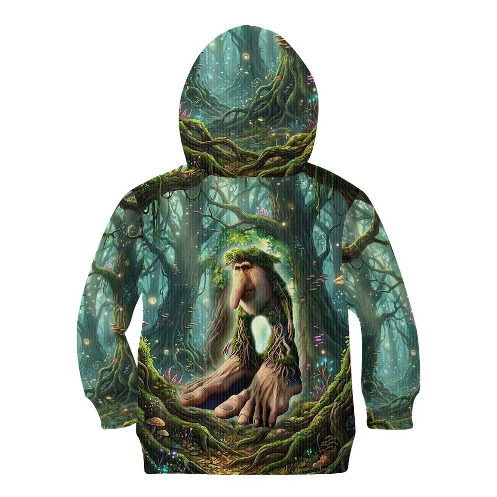 Brr Brr Patapim Kid Hoodie Glowing Heart and Magical Tree Roots in Enchanted Woods