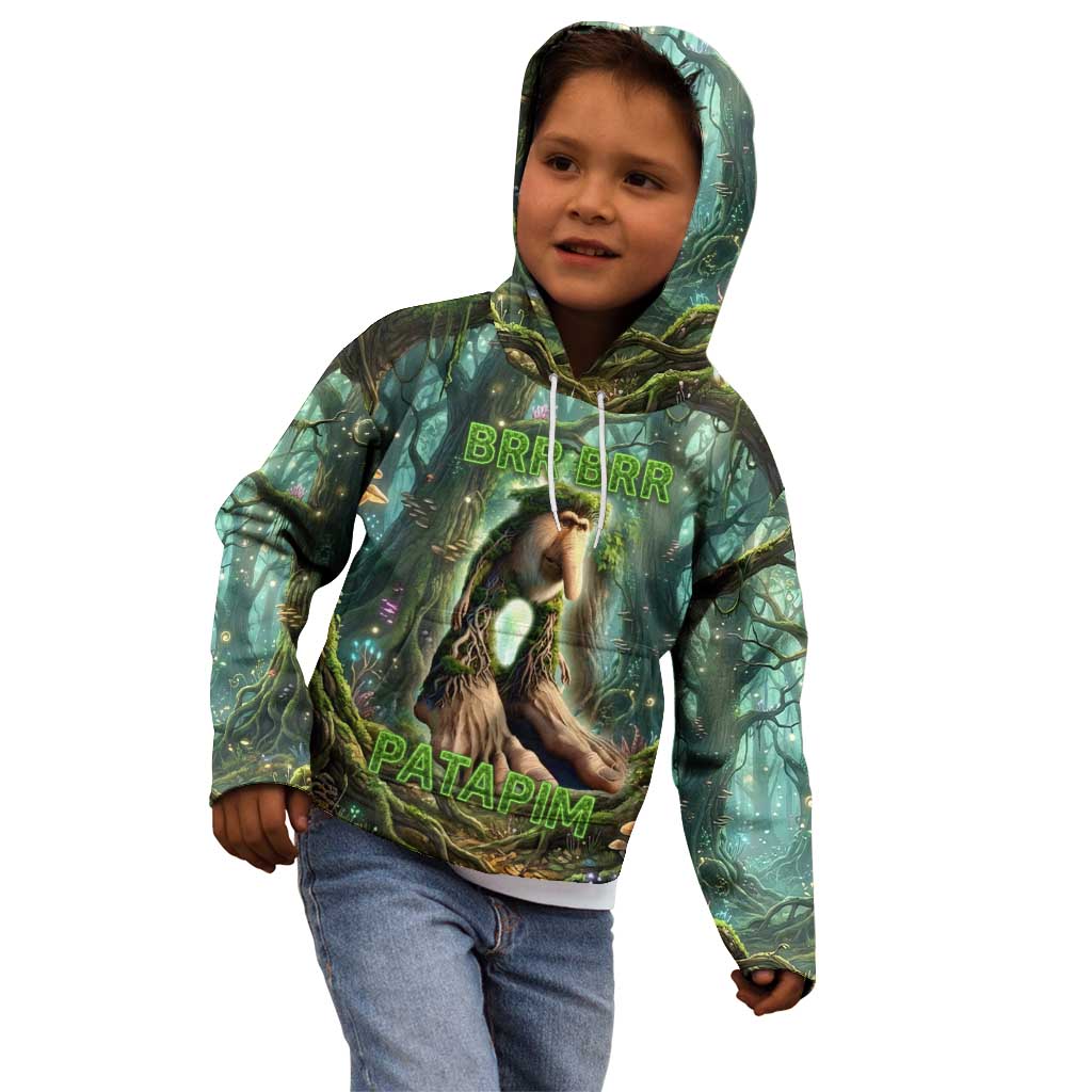 Brr Brr Patapim Kid Hoodie Glowing Heart and Magical Tree Roots in Enchanted Woods