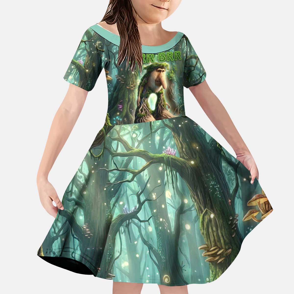 Brr Brr Patapim Kid Short Sleeve Dress Glowing Heart and Magical Tree Roots in Enchanted Woods