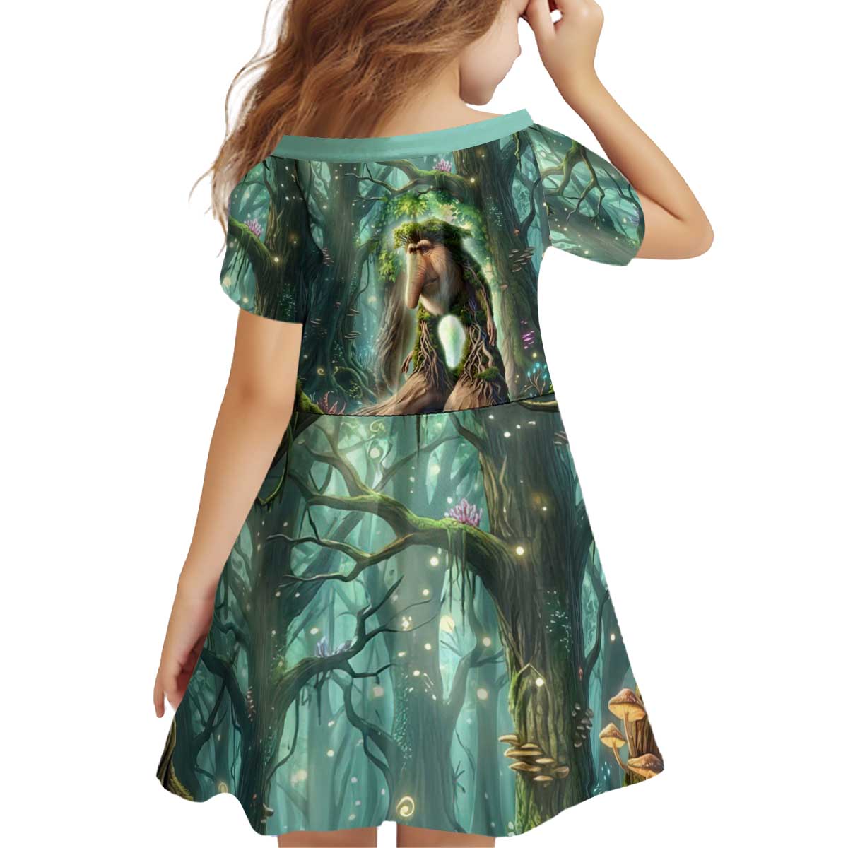 Brr Brr Patapim Kid Short Sleeve Dress Glowing Heart and Magical Tree Roots in Enchanted Woods
