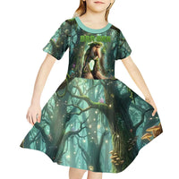 Brr Brr Patapim Kid Short Sleeve Dress Glowing Heart and Magical Tree Roots in Enchanted Woods