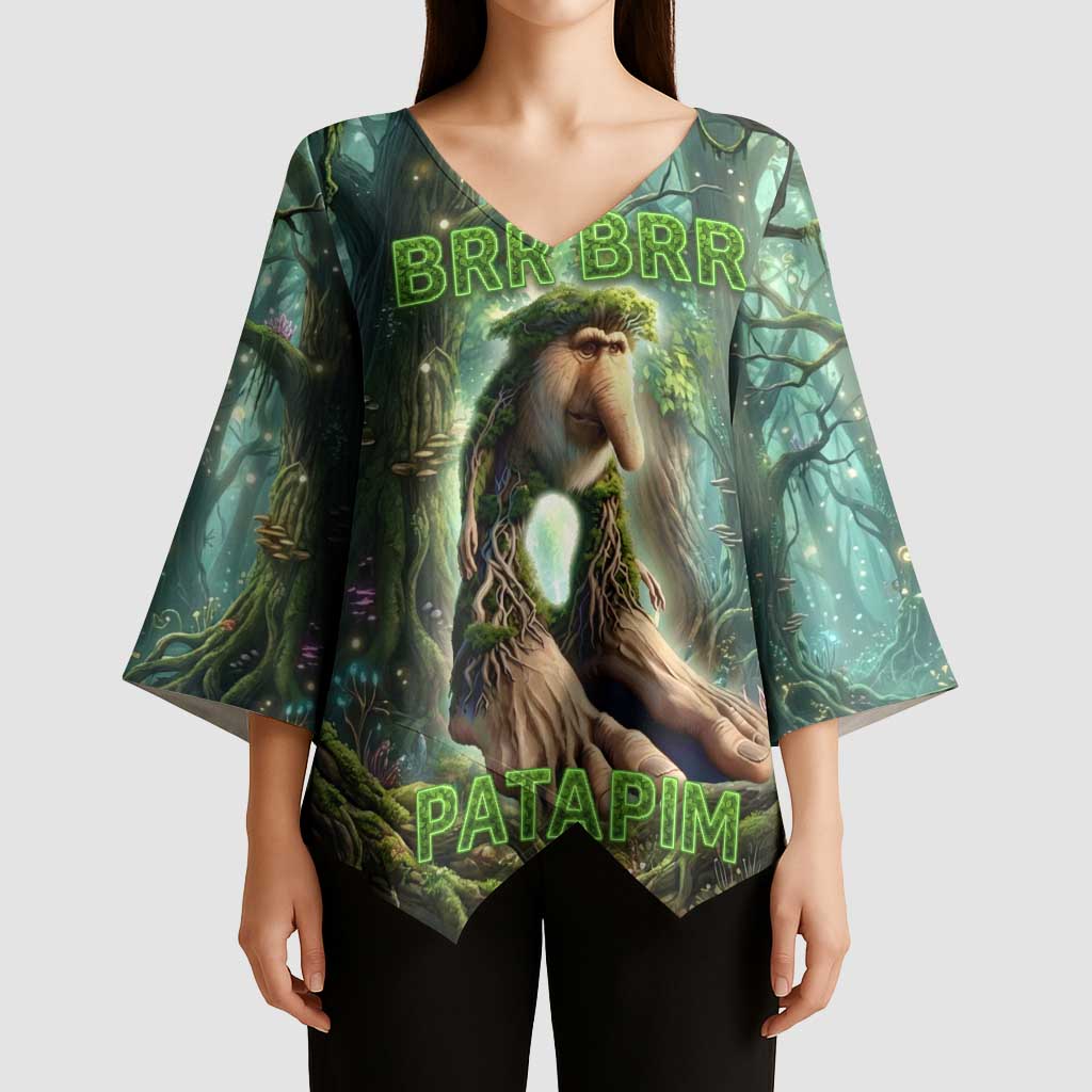 Brr Brr Patapim Kimono Sleeve Blouse Glowing Heart and Magical Tree Roots in Enchanted Woods