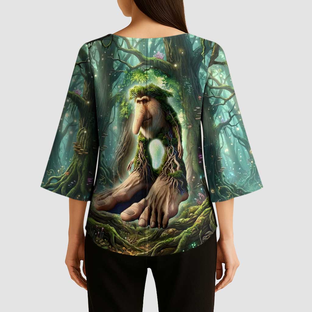 Brr Brr Patapim Kimono Sleeve Blouse Glowing Heart and Magical Tree Roots in Enchanted Woods