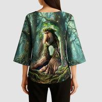 Brr Brr Patapim Kimono Sleeve Blouse Glowing Heart and Magical Tree Roots in Enchanted Woods
