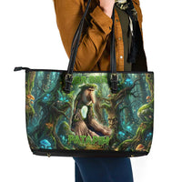 Brr Brr Patapim Leather Tote Bag Glowing Heart and Magical Tree Roots in Enchanted Woods