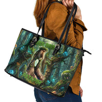 Brr Brr Patapim Leather Tote Bag Glowing Heart and Magical Tree Roots in Enchanted Woods