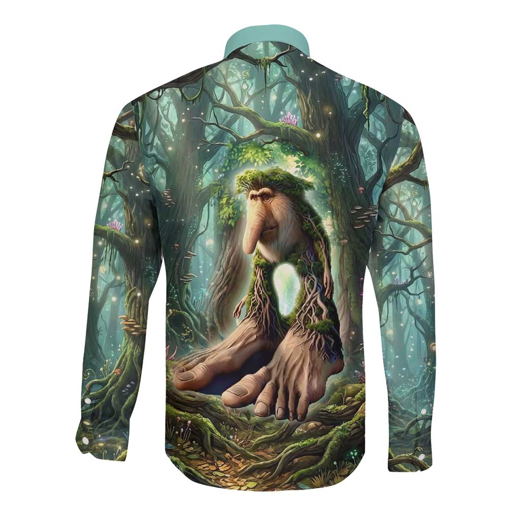 Brr Brr Patapim Long Sleeve Button Shirt Glowing Heart and Magical Tree Roots in Enchanted Woods