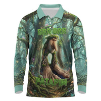 Brr Brr Patapim Long Sleeve Polo Shirt Glowing Heart and Magical Tree Roots in Enchanted Woods