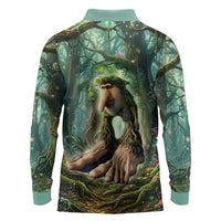 Brr Brr Patapim Long Sleeve Polo Shirt Glowing Heart and Magical Tree Roots in Enchanted Woods