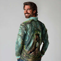 Brr Brr Patapim Long Sleeve Polo Shirt Glowing Heart and Magical Tree Roots in Enchanted Woods