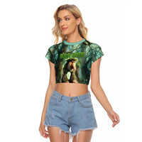 Brr Brr Patapim Raglan Cropped T Shirt Glowing Heart and Magical Tree Roots in Enchanted Woods