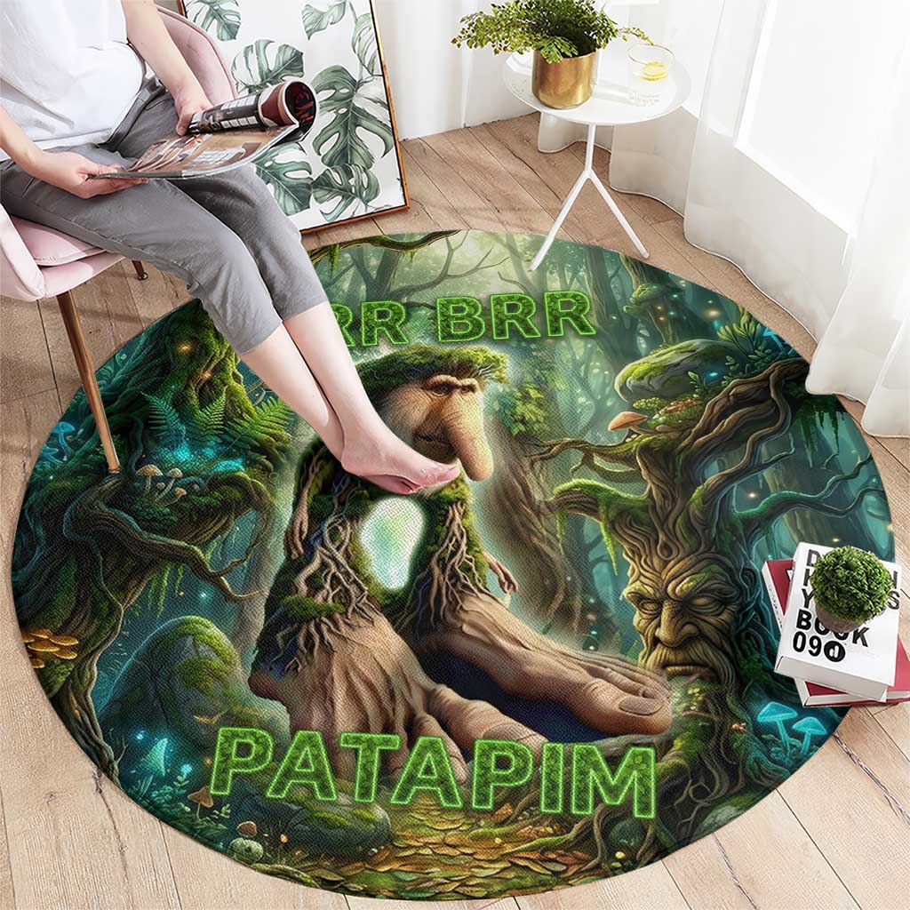 Brr Brr Patapim Round Carpet Glowing Heart and Magical Tree Roots in Enchanted Woods