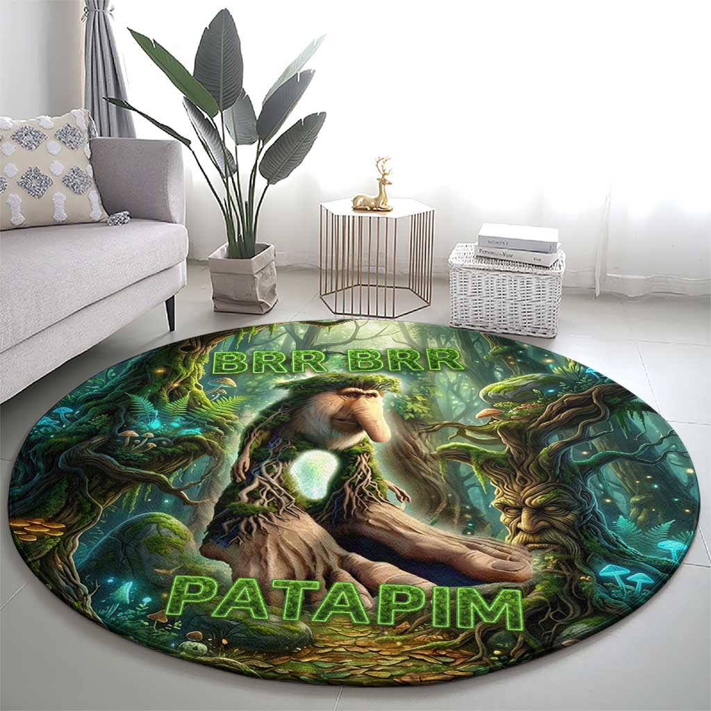 Brr Brr Patapim Round Carpet Glowing Heart and Magical Tree Roots in Enchanted Woods