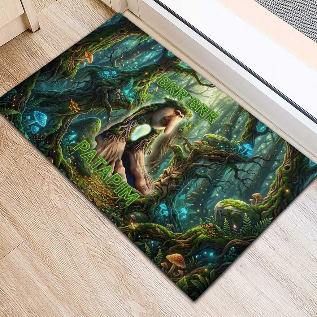 Brr Brr Patapim Rubber Doormat Glowing Heart and Magical Tree Roots in Enchanted Woods