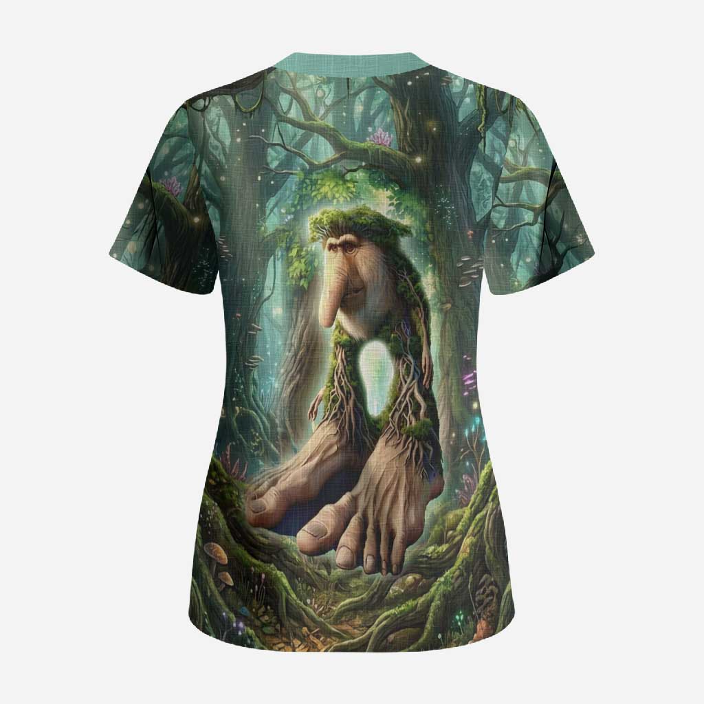 Brr Brr Patapim Scrub Top Glowing Heart and Magical Tree Roots in Enchanted Woods
