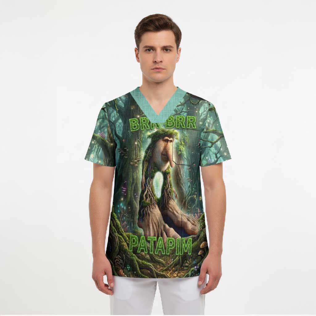 Brr Brr Patapim Scrub Top Glowing Heart and Magical Tree Roots in Enchanted Woods