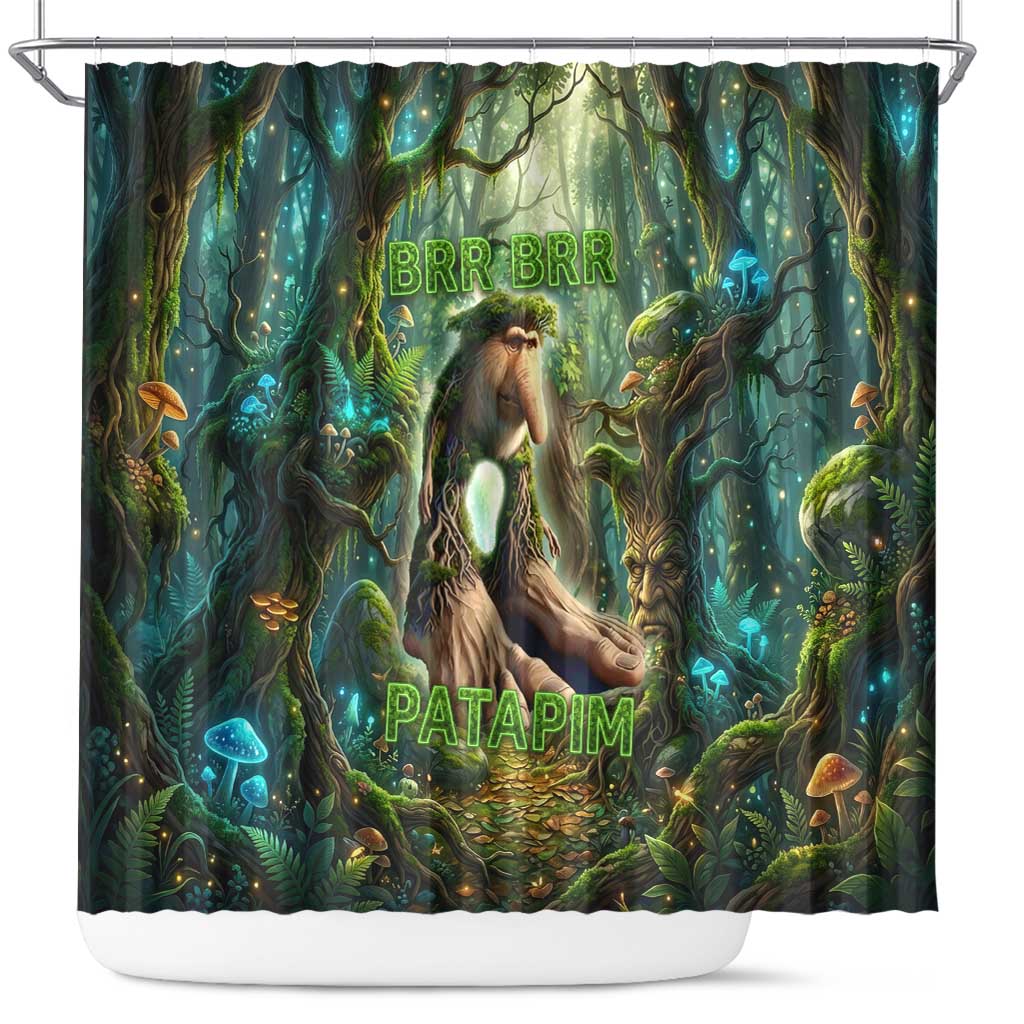 Brr Brr Patapim Shower Curtain Glowing Heart and Magical Tree Roots in Enchanted Woods