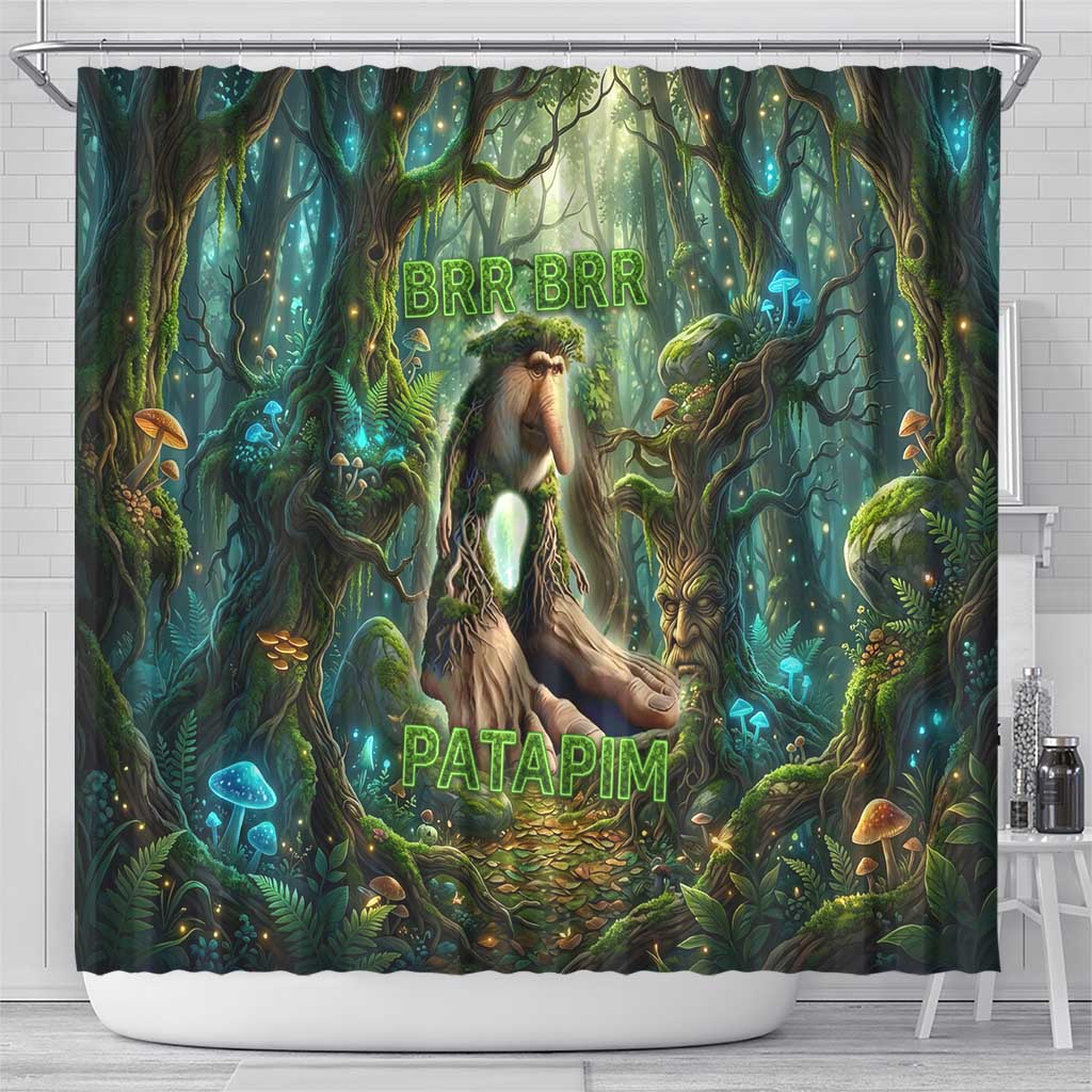 Brr Brr Patapim Shower Curtain Glowing Heart and Magical Tree Roots in Enchanted Woods