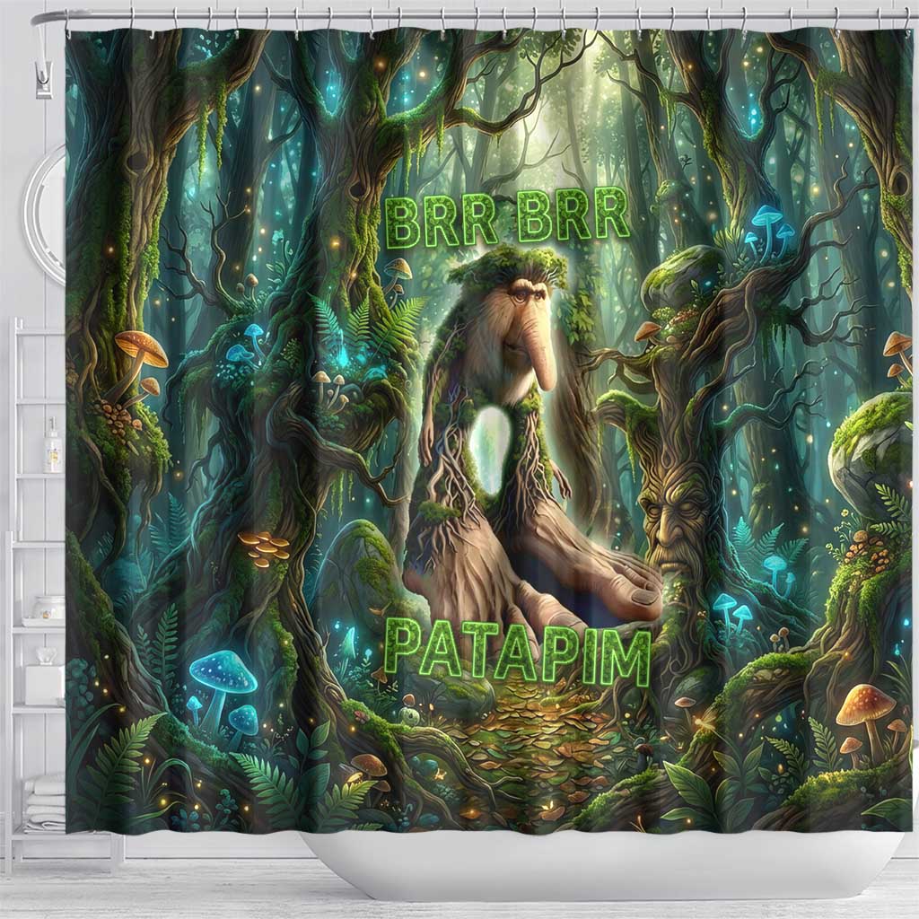 Brr Brr Patapim Shower Curtain Glowing Heart and Magical Tree Roots in Enchanted Woods