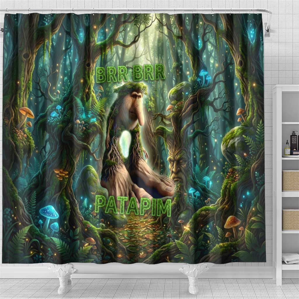 Brr Brr Patapim Shower Curtain Glowing Heart and Magical Tree Roots in Enchanted Woods