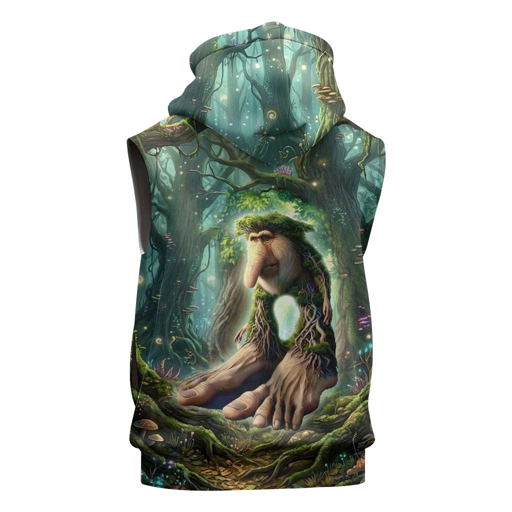 Brr Brr Patapim Sleeveless Hoodie Glowing Heart and Magical Tree Roots in Enchanted Woods