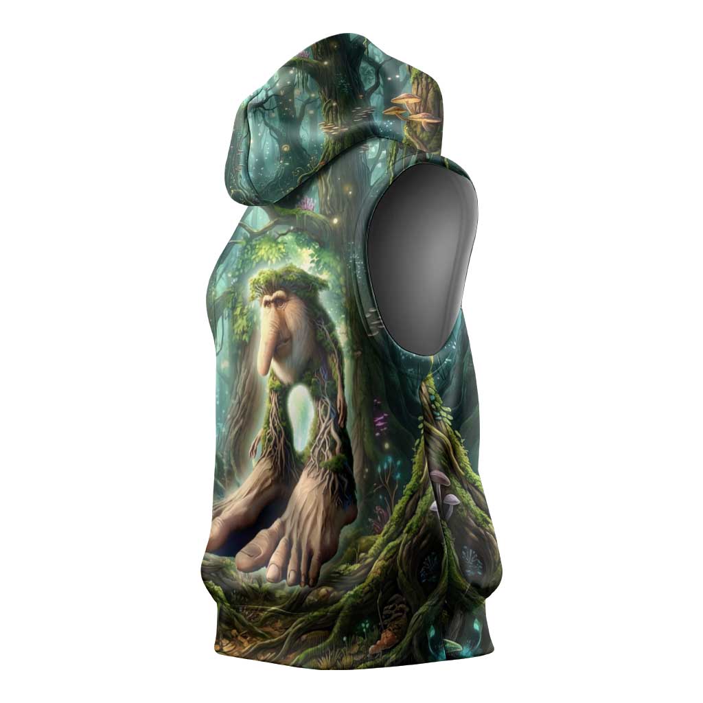 Brr Brr Patapim Sleeveless Hoodie Glowing Heart and Magical Tree Roots in Enchanted Woods