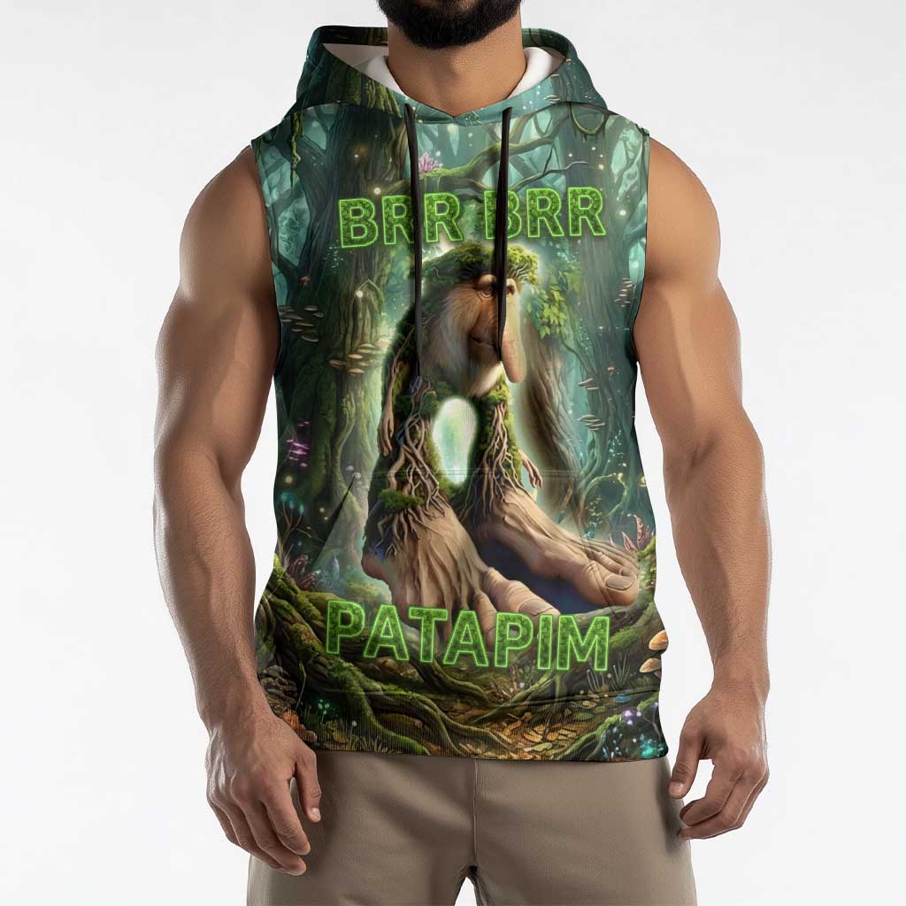 Brr Brr Patapim Sleeveless Hoodie Glowing Heart and Magical Tree Roots in Enchanted Woods