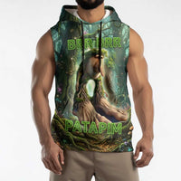 Brr Brr Patapim Sleeveless Hoodie Glowing Heart and Magical Tree Roots in Enchanted Woods