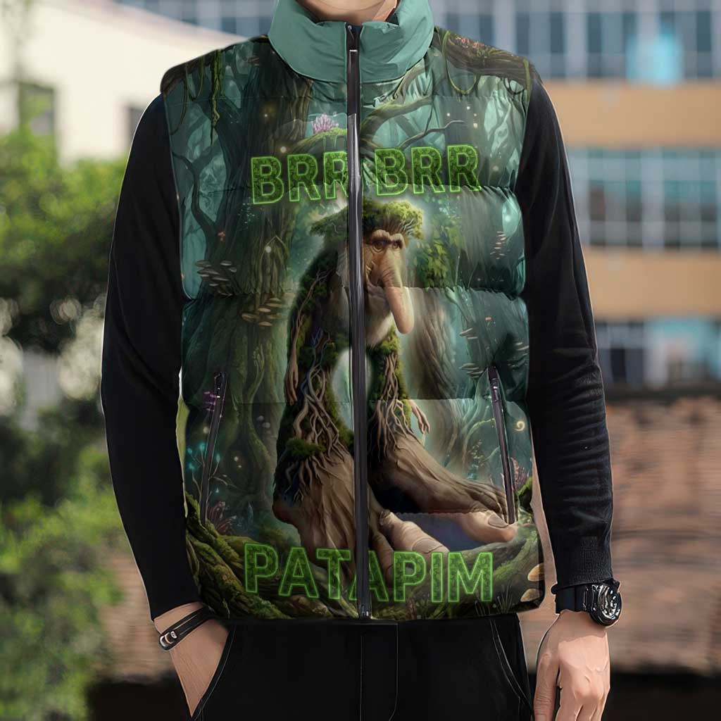 Brr Brr Patapim Sleeveless Puffer Jacket Glowing Heart and Magical Tree Roots in Enchanted Woods