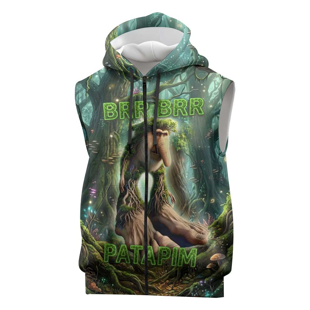 Brr Brr Patapim Sleeveless Zip Hoodie Glowing Heart and Magical Tree Roots in Enchanted Woods