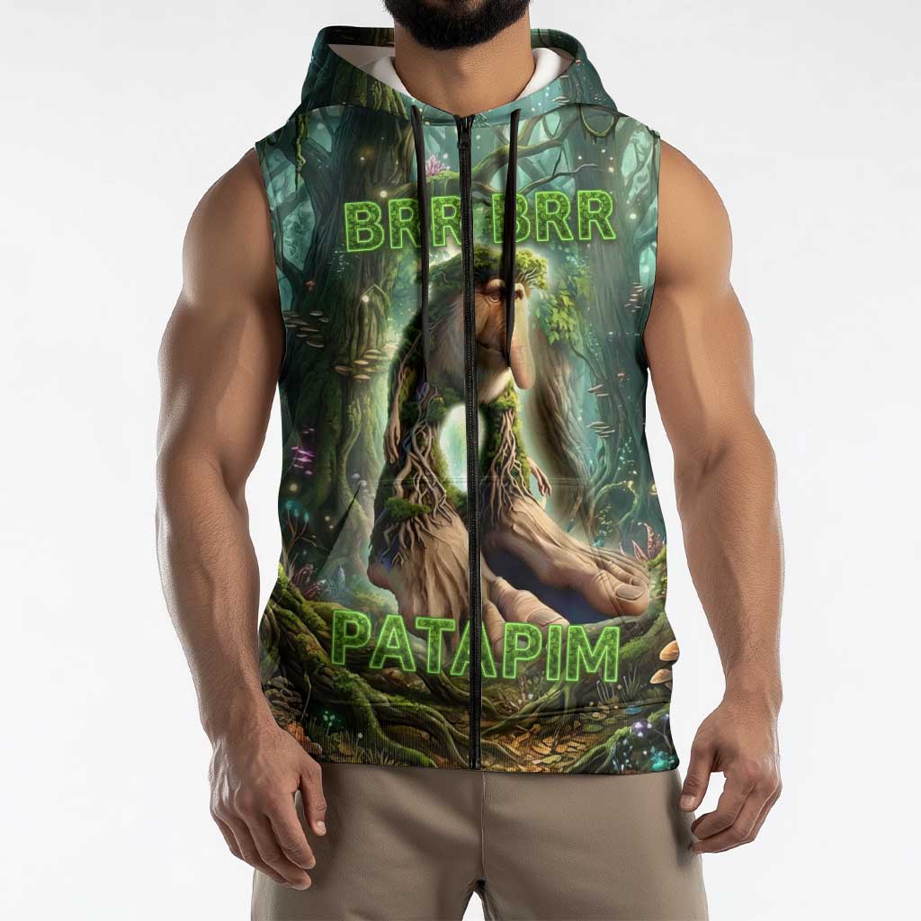 Brr Brr Patapim Sleeveless Zip Hoodie Glowing Heart and Magical Tree Roots in Enchanted Woods