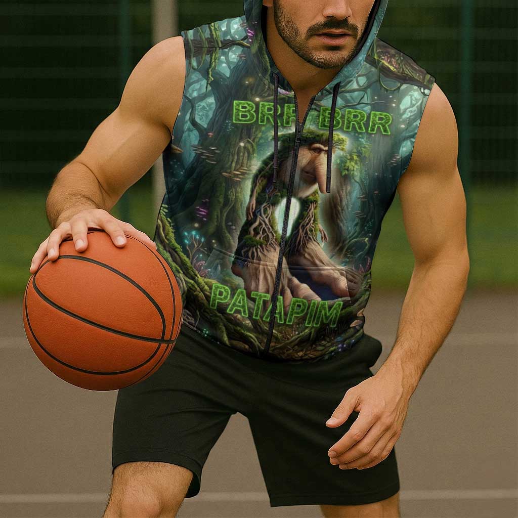Brr Brr Patapim Sleeveless Zip Hoodie Glowing Heart and Magical Tree Roots in Enchanted Woods