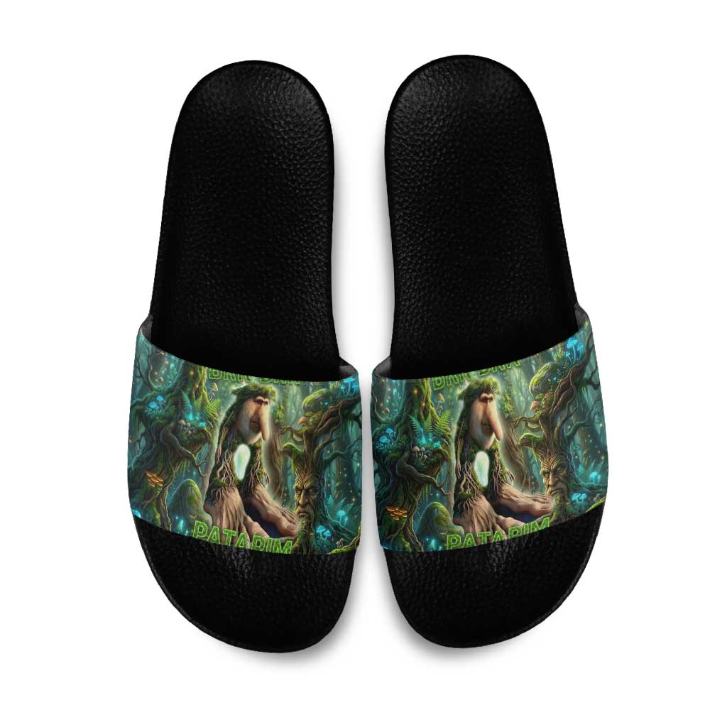 Brr Brr Patapim Slide Sandals Glowing Heart and Magical Tree Roots in Enchanted Woods