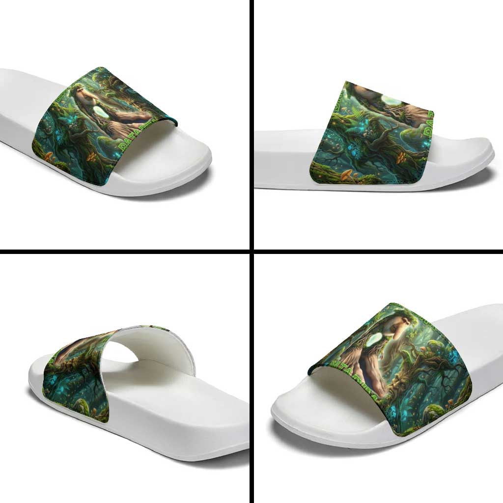 Brr Brr Patapim Slide Sandals Glowing Heart and Magical Tree Roots in Enchanted Woods
