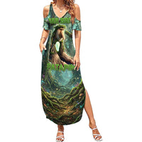 Brr Brr Patapim Summer Maxi Dress Glowing Heart and Magical Tree Roots in Enchanted Woods