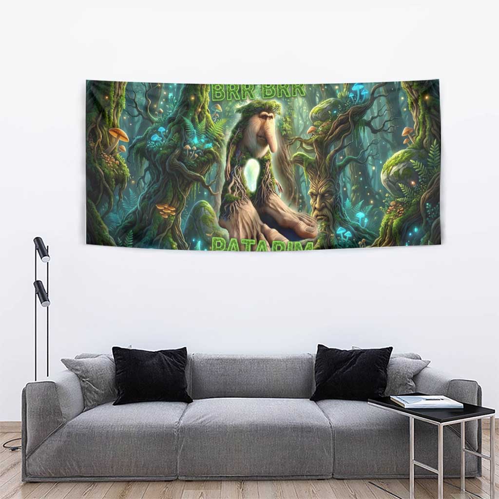 Brr Brr Patapim Tapestry Glowing Heart and Magical Tree Roots in Enchanted Woods