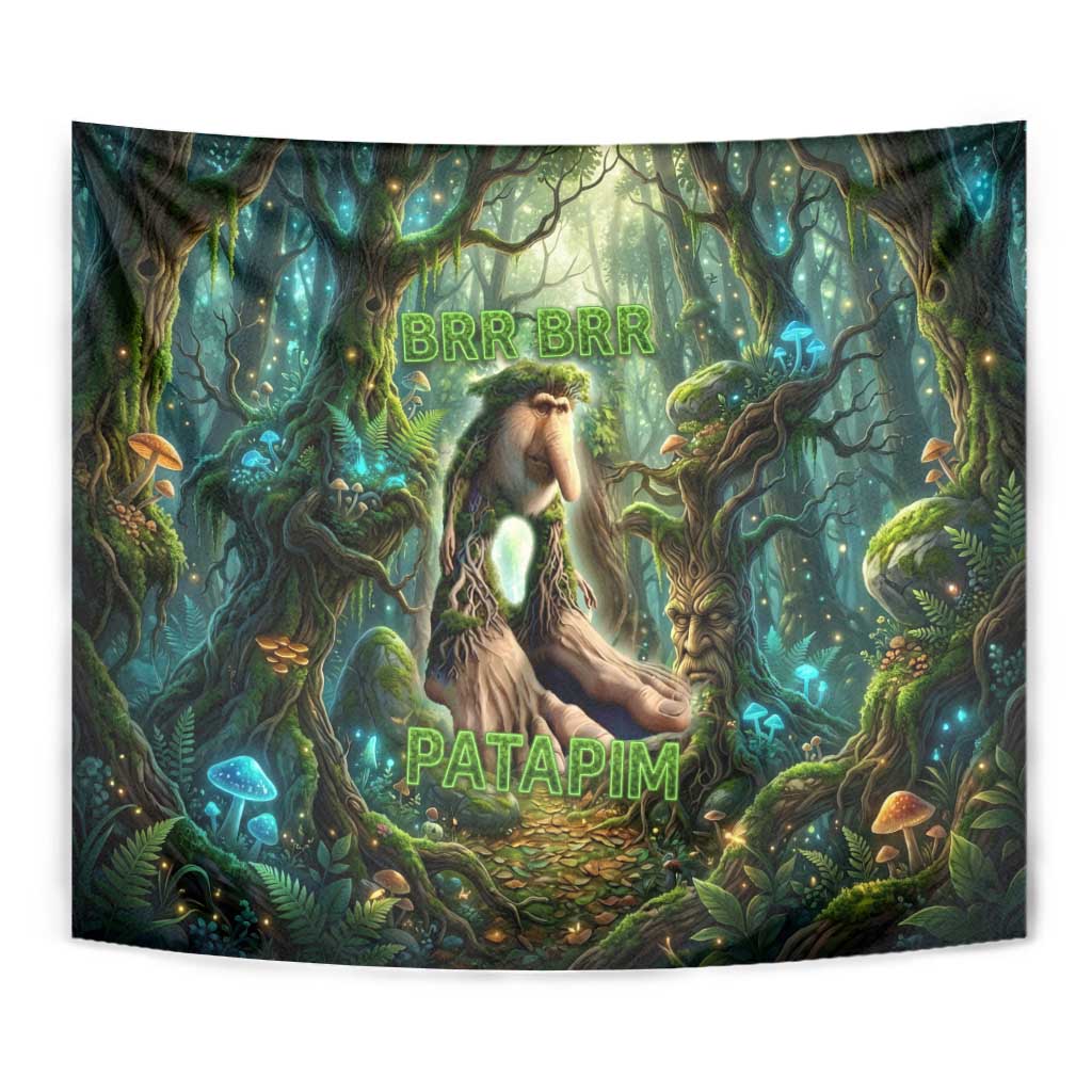 Brr Brr Patapim Tapestry Glowing Heart and Magical Tree Roots in Enchanted Woods