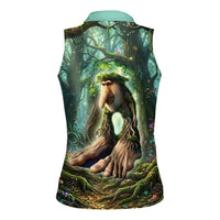 Brr Brr Patapim Women Sleeveless Polo Shirt Glowing Heart and Magical Tree Roots in Enchanted Woods