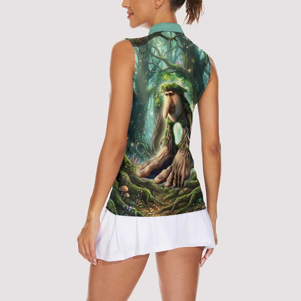 Brr Brr Patapim Women Sleeveless Polo Shirt Glowing Heart and Magical Tree Roots in Enchanted Woods