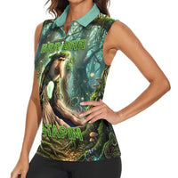 Brr Brr Patapim Women Sleeveless Polo Shirt Glowing Heart and Magical Tree Roots in Enchanted Woods